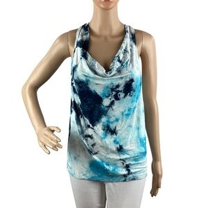 Michael Stars Eve Tie Dye Drape Neck Top Size S Blue